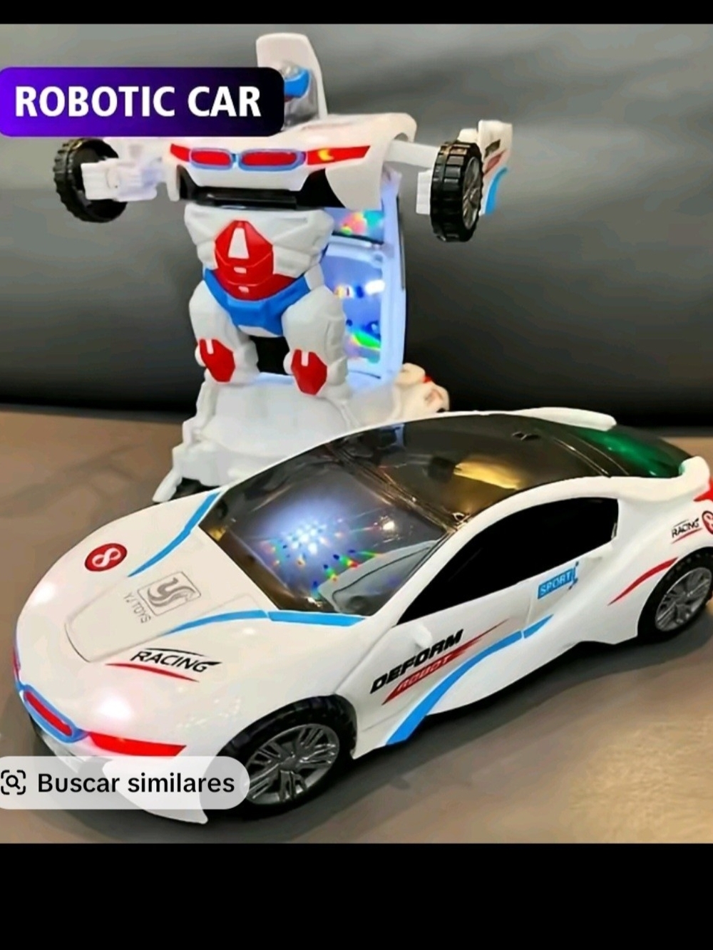 White Transforming Robotic Race Car Toy - Deform Racing